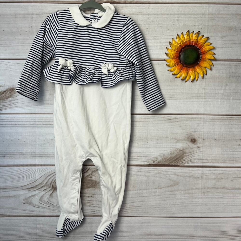 Mayoral Newborn Baby Girl Striped Ruffle Footed Romper White Blue‎ 12 Months